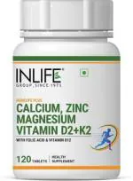 Inlife Calcium Magnesium Zinc Vitamin D K2 Folic Acid Tablets for Women Men, 120 Tablets (120 Tablets)