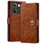 Fashionury Flip Back Case for Vivo Y200 Pro 5G | Genuine Leather Finish | Designer Button | Inbuilt Pockets | Flip Cover Back Case for Vivo Y200 Pro 5G (Brown)