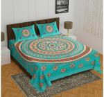 Pyaara Prints Sea Green Printed Cotton Double Flat Bedsheet -240 Cm X 220 Cm
