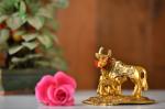Fashion Bizz Gold Aluminium Kamdhenu Cow Statue with Calf