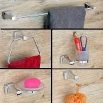 HANDY Stainless Steel 304 Designer Bathroom Accessories Set (Towel Rod 24 inch | Towel Ring | Soap Dish | Toothbrush Holder | Rob Hook)