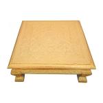 RAJASTHANI HAAT AND CRAFT Golden Meenakari Wooden Pooja Chowki with Peacock Design Legs - 18' X 18' INCHES - for Puja Ghar and Home Decor