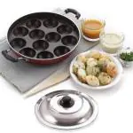 Linasha Non Stick Appam Patra / Paniyaram Pan with Steel Lid & Two Side Handle , 12 cavity (Pck-1)