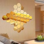 Wall1Ders Gold Hexagon Acrylic Wall Mirror Stickers - 38 Pcs, Large