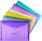 Shining Zon Envelope Design Document Certificates File Folder Bag Multicolor Holder Storage Case Snap Button Folder Clear Plastic Container for A4, FS Legal Size Papers Stationery - Pack of 70