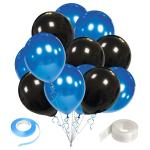 Zyozique Metallic Blue and Black Balloons,10nch Blue and Metallic Black Birthday Party Balloons with Ribbon and Glue Dot for Baby Shower Wedding Decorations(Pack of 27)