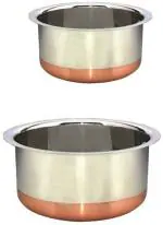 Neervika Copper Bottom Stainless Steel Tope/Patila ( 800ml , 1.3 Litres Tope Set 0.8 L, 1.3 L capacity 17 cm diameter (Stainless Steel)