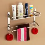Callidus Stainless Steel Multipurpose 2-Tier Shelf with Towel Rod/Wall Mount Bathroom Shelf Organizer/Bathroom Accessories (Chrome-Finish)