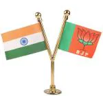 FlagSource India & BJP Miniature Car Dashboard Flags with A Y-Staff & Nano Base (Gold)