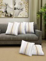 Klotthe Set of 5 White Striped Cotton Cushion Covers (35X35 cm)