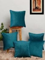 WEAVERLY Holland Quilted Cushion Cover| Teal Color| 16x16 Inches| Set of 5| Soft Velvet Cushion covers| Attractive Cushion Covers| Geometric decorative pillow cover for sofa, couch with premium fabric