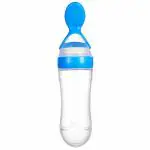 Safe-o-kid 1 Easy Squeezy Silicone Food Feeder Spoon (Soft Tip) Bottle, Blue, 90Ml Pack of 1