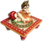 Fashion Bizz Multicolor Marble Krishna Idol Marble Pooja Chowki