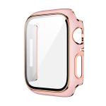 LIRAMARK Case Cover with Built-in Tempered Glass Screen Protector Compatible with 45mm Series of Apple Watch iWatch 7 ( Pink with Golden Edge, 45mm) [ Snap On Design]
