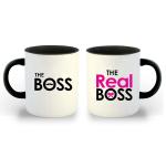 Whats Your Kick Couple Theme The Boss and The Real Boss Design Printed Black Ceramic Set of 2 Coffee Mug 325 ML