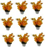 Green Plant indoor BStick6105 Yellow Orchids Artificial Flower with Pot (7 inch, Pack of 9)