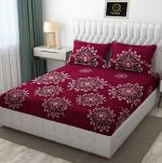 GLORIES 210 TC Cotton King Printed Fitted (Elastic) Bedsheet (Pack of 1, WHITE GREY ORANGE)