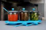 GRECY 3 Pcs Achar And Pickle Stand (Blue)