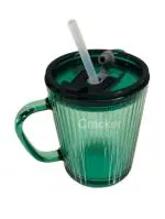 Cracker Green Glass And Silicone Coffee Mugs Tumbler With Straw And Lid 370ml