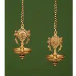 pujaNpujari Brass Shankh Chakra Diya | Wall Hanging Oil Lamp Diya, Vishnu Shankh N Chakra Hanging Diya ( with Chain 24 inches )