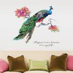 Jaamso Royals Multicolor PVC Vinyl Wall Sticker Nature Design Large Peacock Feather ( 90 CM X 60 CM )
