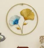 Vedas Truck Leaf Leaf Wall Hanging Decor with Round Frame, Gold Metal Wall Art for Living Room, Office, Home, Hotel (18 inch * 18 inch)
