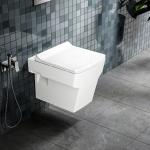 LAPO Wall Hung Toilet, Ceramic Rimless Commode Toilet, Wall Hung Western Toilet With Soft Closing Toilet Seat (White, 19X14X13 Inch)-VOT