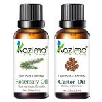 KAZIMA Combo Of Rosemary Oil And Castor Oil Skin Care, Aromatherapy, Body and Massage, 15 ml Each (Combo Of 2)