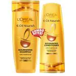 Loreal Paris Shampoo 180ml & Conditioner 180 ml, Moisturising & Hydrating, For Dull, Dry & Lifeless Hair, 6 Oil Nourish Combo Pack (1+1)