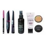 Shizuka Professional Makeup Combo of 3in1 Kajal, Eyeliner, Mascara With Matte Fixer, Illuminating Primer & Compact Pressed Powder (Pack of 6)