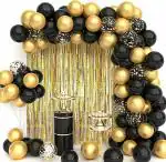 SpecialYou.in Happy birthday decoration item DIY combo for Men & women with champagne bottle and glass foil ballon, black and golden balloon set, Fringe curtain, Happy birthday banner and crown foil balloon || Adult Party supply|| pack of 62 items.