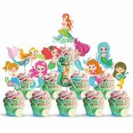Zyozique 10 pcs Mermaid Cupcake Toppers and Mermaid Tail for Cupcakes Mermaid Theme Decoration
