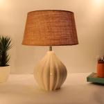 Homesake Home Traditional Ribbed Strip Pattern Ceramic Table Lamp For Living Room Table Desk Lamp With Jute Shade