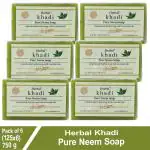 Herbal Khadi NATURAL PURE NEEM SOAP Body Cleanser Revitalizing, Anti Acne, Anti Rash, Improves Skin Texture for Men & Women (Pack of 6) (750 g)