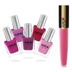 JUICE | NAIL PAINT (PINK VOLTAGE - 194 / BABY PINK - 60 / APPLE RED - 52 / BLOSSOM PINK - 07 / ROSE BONBON - 05) & LIPTINT (MADISON M-86) | WATERPROOF & LONG LASTING | COMBO OF 6