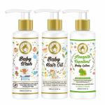 Mom & World Gentle Care | Baby Wash + Baby Hair Oil + Mosquito Repellant Baby Lotion (200ml Each)