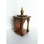Panji Art Export Handpainted Brown Wood Handcrafted Temple Housewarming Mandir, 5.5 X 5.5 X 11 Inch