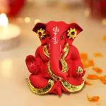 CraftVatika Ganesh Idol Murti Statue for Car Dashboard Gift Ganesha Idol for Home Decor. (Red Color)