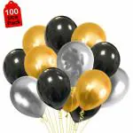 ACOME Gold, Black, Silver Balloon Metallic Balloons (Pack Of 100)