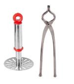 URBAN BUY Stainless Steel Pav Bhaji Masher With Stainless Steel Sandsi Tongs and Multicolour, Pack of 2