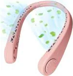 IBS Portable Neck Fan, Personal Mini USB Bladeless Neck Fan 20Hrs Play 9000mah Handfree Neckband Hanging Fans, No Curly Hair Wearable Necklace for Camping Hiking Outdoor Travel (PINK NECK COOLER)