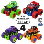 NHR 4WD Mini Monster Trucks Friction Powered Cars for Kids, Monster Size Rubber Tires for Boys and Girls Super Cars Blaze Truck for Children Gifts Toys (Set of 4, Multicolor)