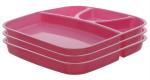Kuber Industries Pink Plastic Microwave Safe Unbreakable Food Plate With Partitions (Set Of 3)