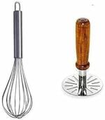 SEVOU Combo Stainless Steel Potato Vegetable Masher & Egg Whisker Kitchen Tool Set Stainless Steel Balloon Whisk (Pack of 2)