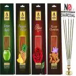 The Aroma Factory Wood Fruit Incense Combo- Pineapple, Green Apple, Rose, Chandan Sandalwood Natural Agarbatti Packet (6 cm x 8 cm x 26 cm, Pack of 4 x 30)