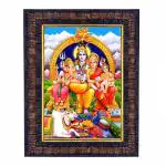 Hawai Shiv Parivar (Maa Parvati, Ganesh, Kartikey and Shiv Shankar) Designer Wall Hanging Engineered Wood Photo Frame for Worship Use 8.5x7inch SFDI283BLKFRM