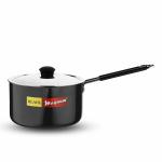 Black Magnum Basics IBSPHL-2, 2.05 Litre Saucepan, Hard Anodised Sauce Pan with Stainless Steel Lid, Cooking Pot with Long Handle, Black