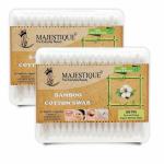 Majestique Bamboo Cotton Swabs, Eco Friendly Cotton Swabs Organic Cotton Swabs, Natural Wooden Cotton Swabs Ear Cleaning Buds, Recyclable Biodegradable Cotton - 100 Swab - Pack of 2
