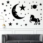 Ashamohar Wall Stickers for Home Decoration for Hall, Children Room Horse Star, Meteor and Moon Waterproof Wall Sticker Black (Pack of 1)