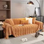 HOKIPO Luxury Waxy Faux Rabbit Plush Fluffy Sofa Cover, Sofa Throw for 2 Seater Sofa, 180(D) x 250(L) cm, Ochre Brown (AR-5080-LBRN)